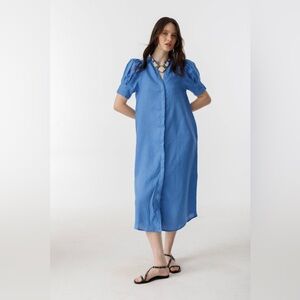 Lanhtropy ATHINA MIDI LINEN DRESS - LANH BLUE
